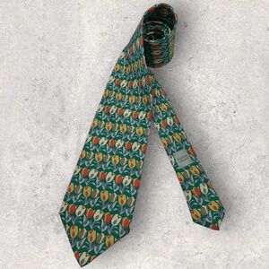 NAZARENO GABRIELLI Green/Orange Floral Silk LUXURY Tie ITALY